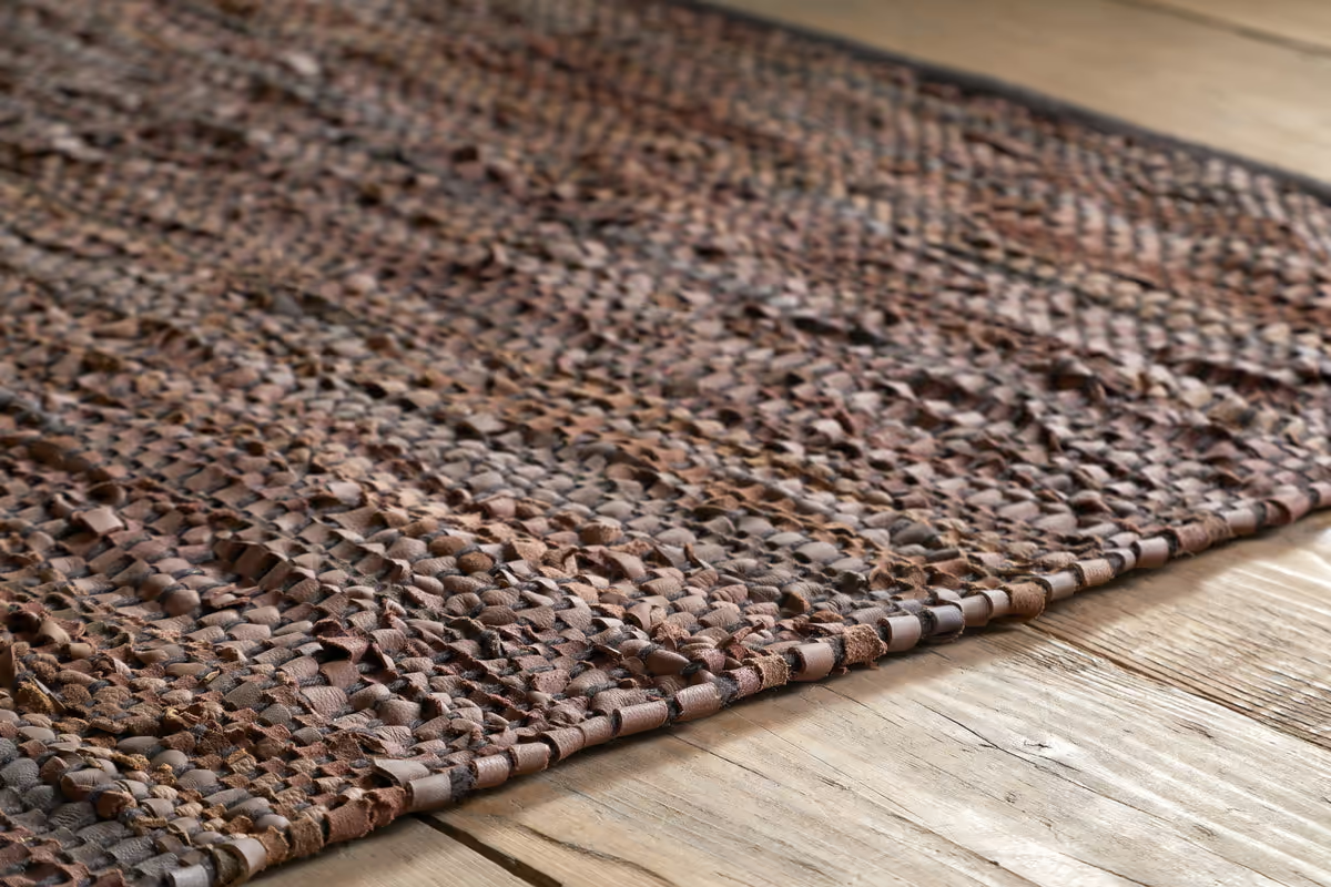 Nkuku - Ele Handwoven Recycled Leather Rug - Tan