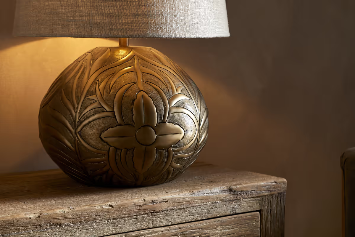 Nkuku - Purana Etched Table Lamp Base - Brass