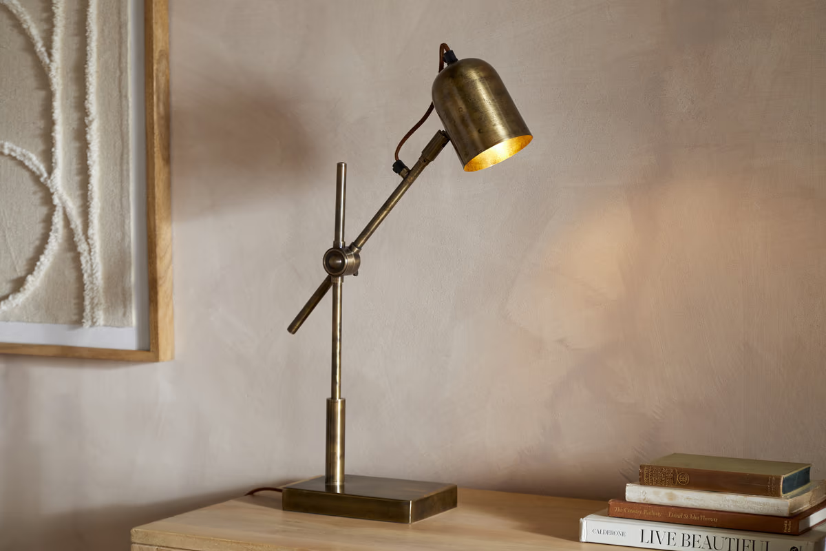 Nkuku - Thenkara Directional Desk Lamp - Antique Brass