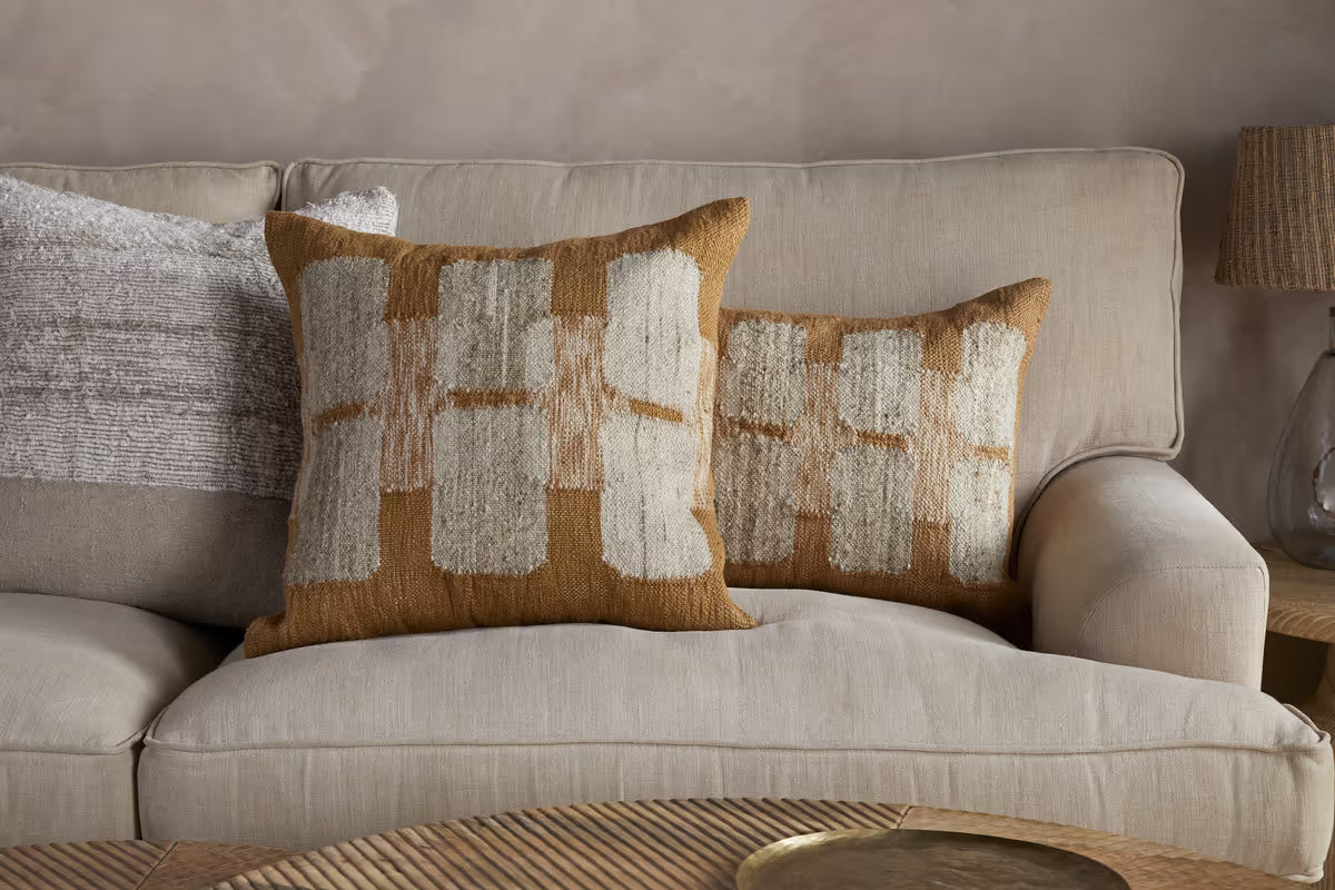 Nkuku - Akki Wool & Cotton Cushion Cover - Ochre - 50 x 50cm Without Cushion Inner