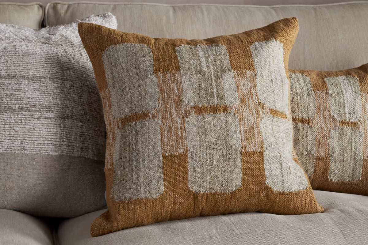 Nkuku - Akki Wool & Cotton Cushion Cover - Ochre - 50 x 50cm Without Cushion Inner