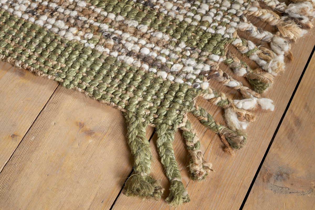 Nkuku - Kanta Jute & Textural Tweed Rug - Olive & Natural