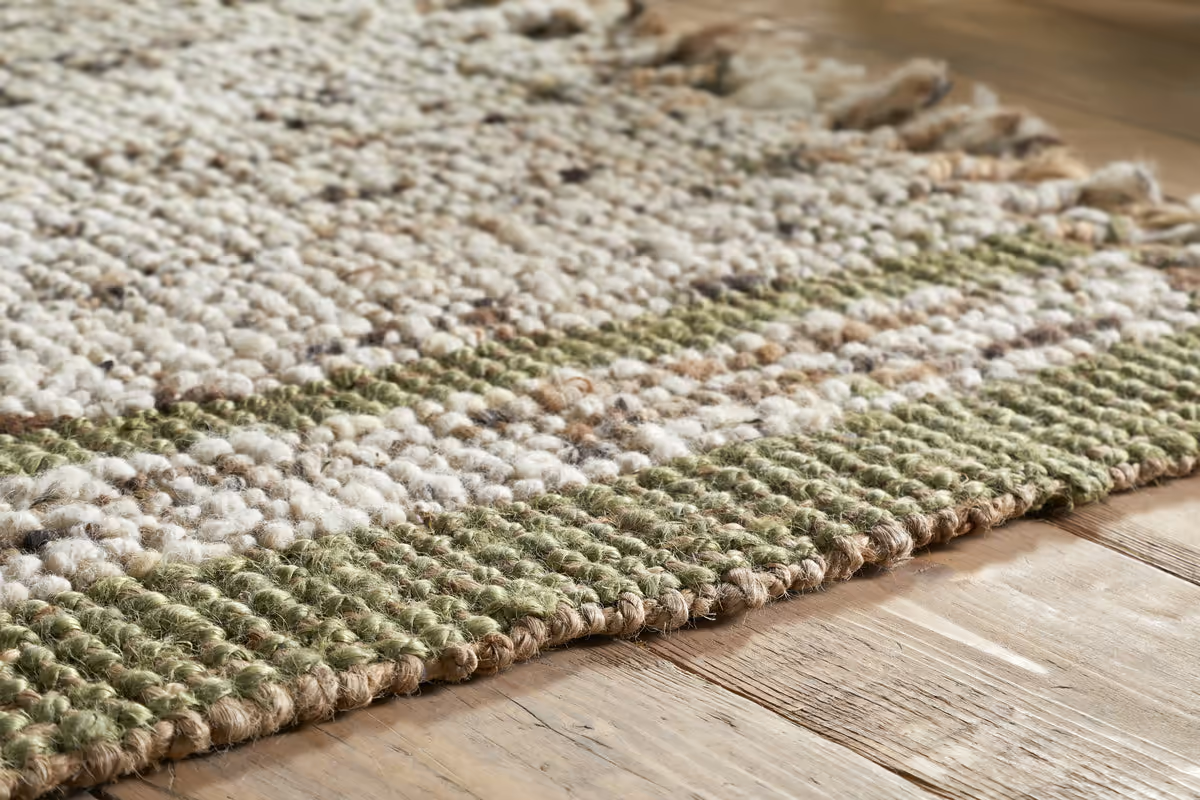 Nkuku - Kanta Jute & Textural Tweed Rug - Olive & Natural
