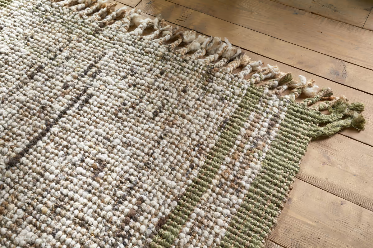 Nkuku - Kanta Jute & Textural Tweed Rug - Olive & Natural