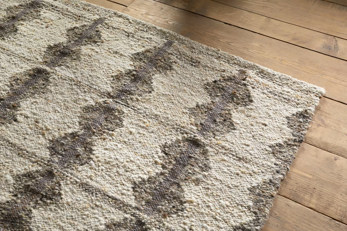 Nkuku - Japandi Handspun Cotton & Wool Rug - Cream & Clay