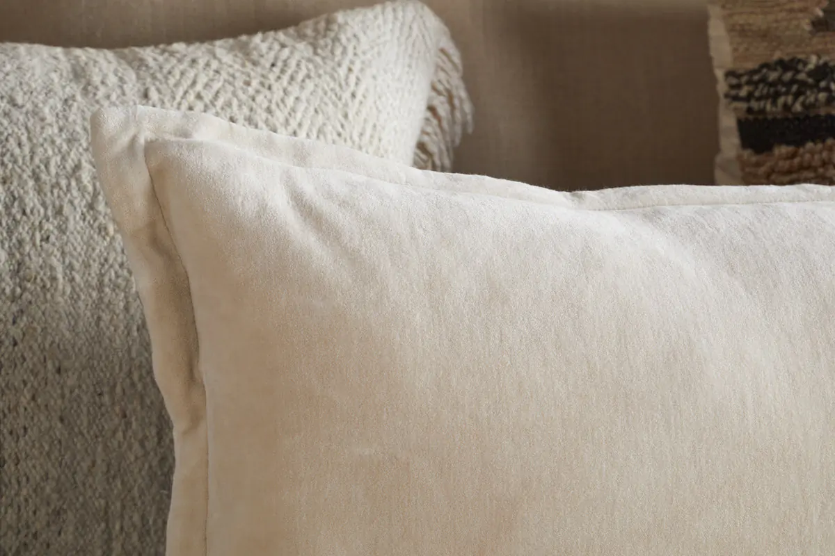 Nkuku - Menmai Statement Velvet Lumbar Cushion Cover - Cream