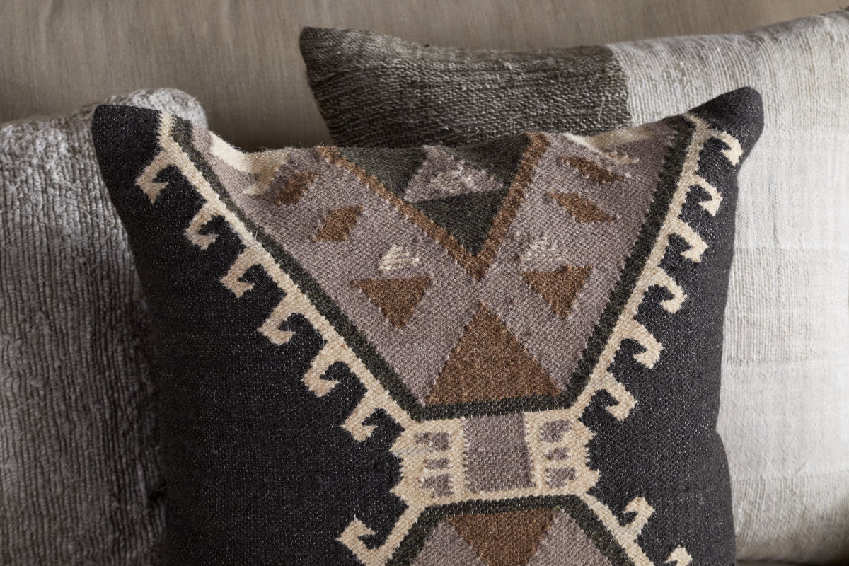 Nkuku - Shukhi Wool & Cotton Cushion Cover - Black & Brown