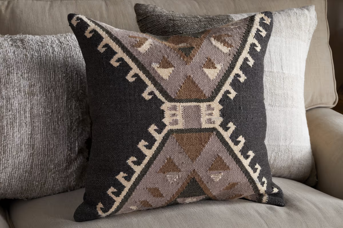 Nkuku - Shukhi Wool & Cotton Cushion Cover - Black & Brown