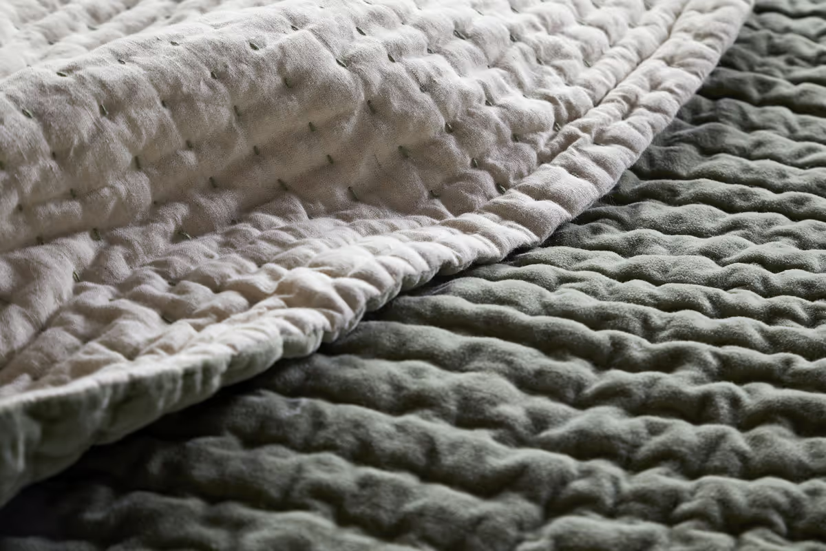 Nkuku - Nidra Velvet & Linen Bed Quilt - Sage Green