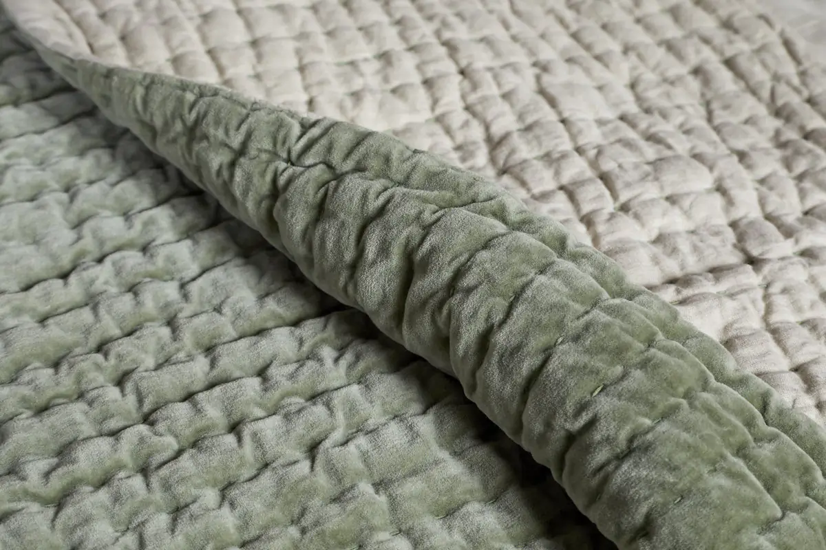 Nkuku - Nidra Velvet & Linen Bed Quilt - Sage Green