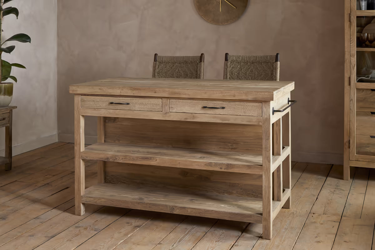 Nkuku - Tivu Reclaimed Wood Kitchen Island - Natural