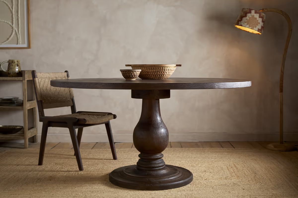 Nkuku - Laya Carved Wood Dining Table - Chocolate Brown - Large Without Seating