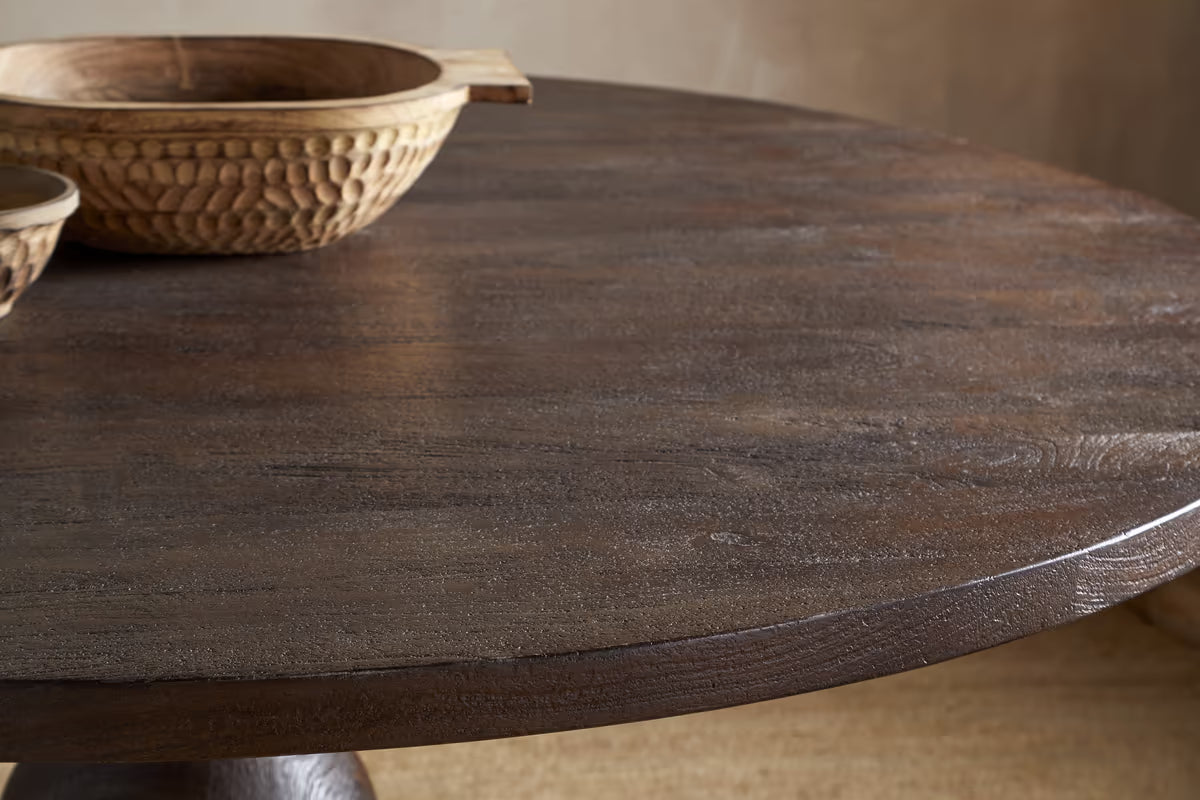 Nkuku - Laya Carved Wood Dining Table - Chocolate Brown - Large Without Seating