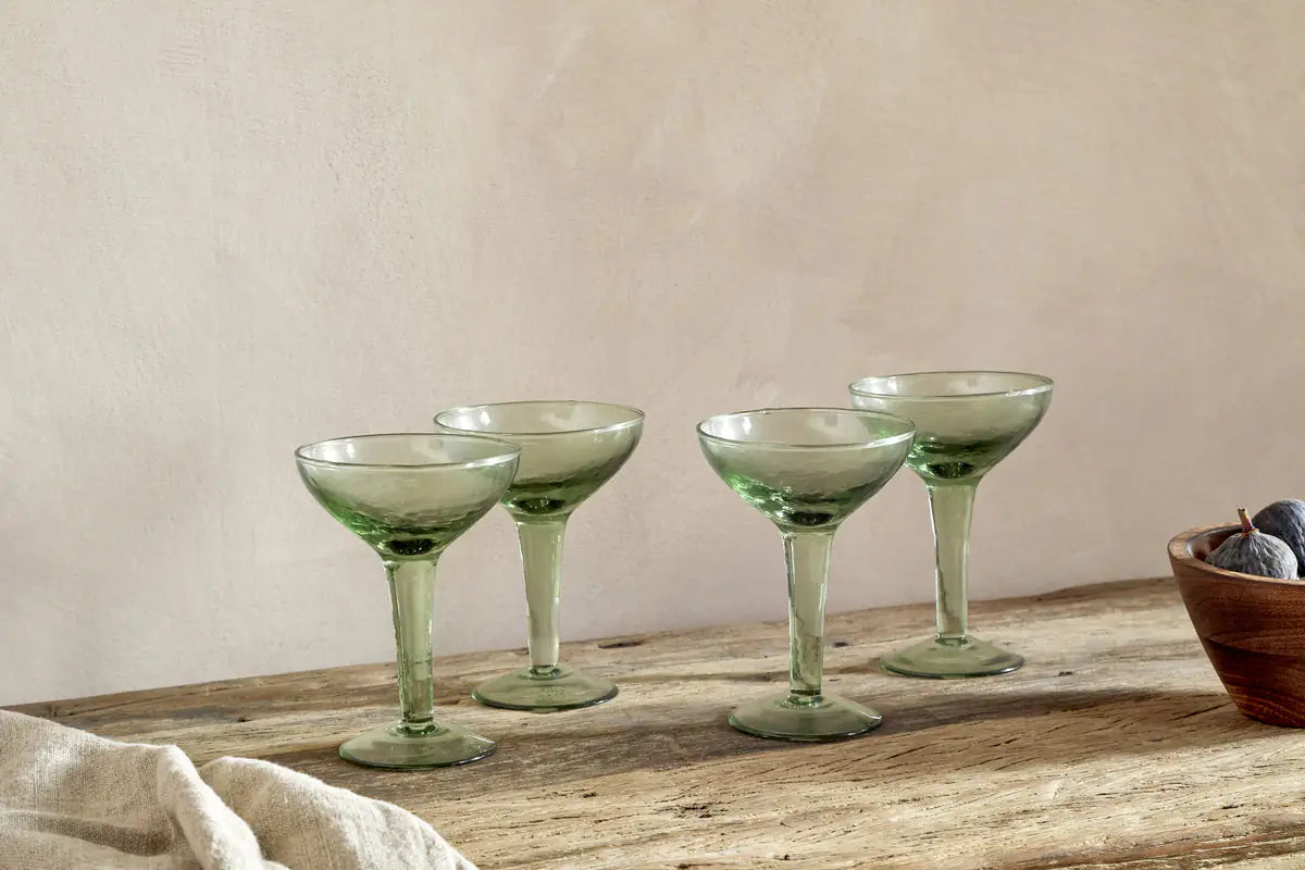 Nkuku - Yala Hammered Champagne Coupe - Sage Green - (Set of 4)