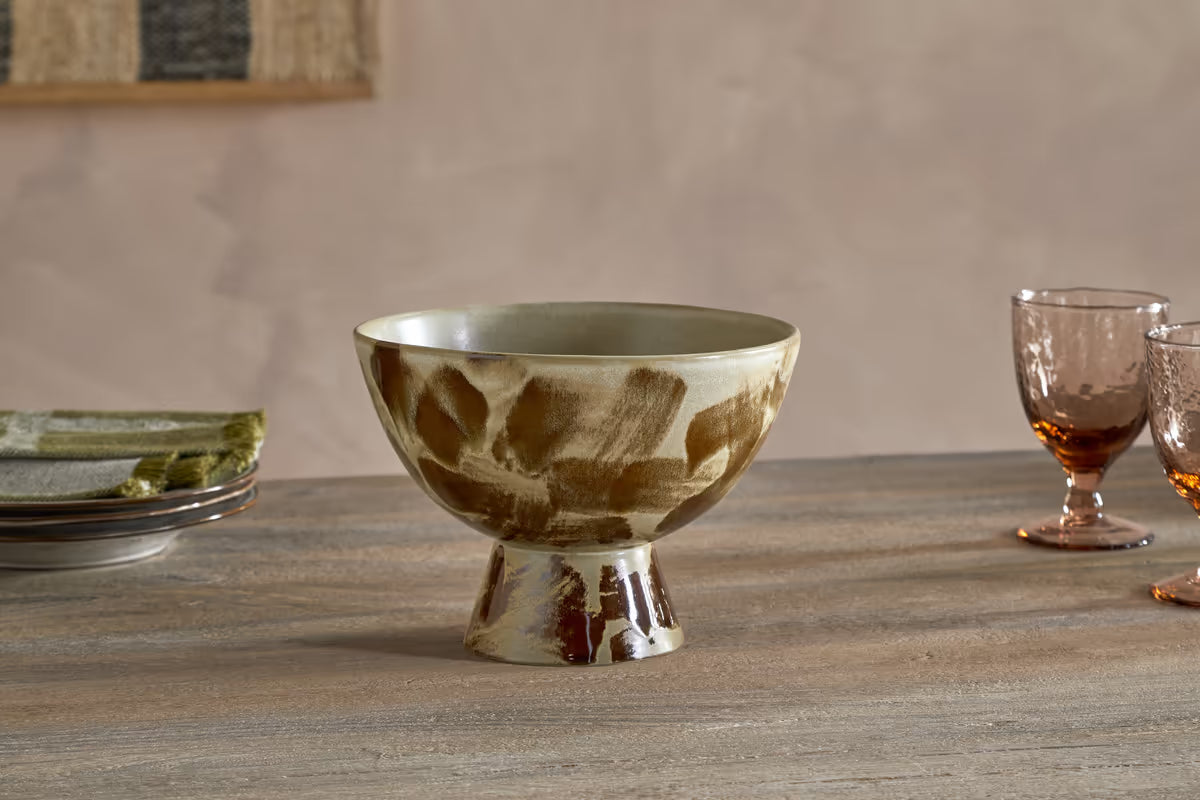 Nkuku - Terra Footed Bowl - Khaki Green