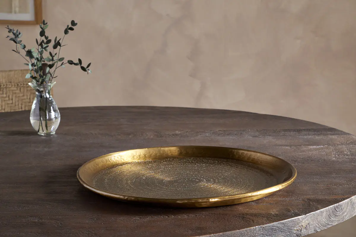 Nkuku - Dhanya Round Tray - Antique Brass - Small