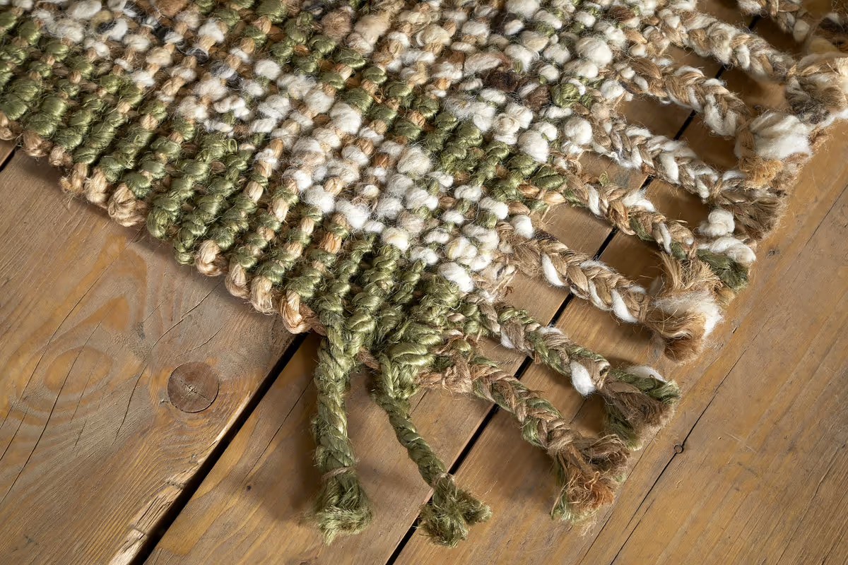 Nkuku - Kanta Jute & Textural Tweed Runner - Olive Green