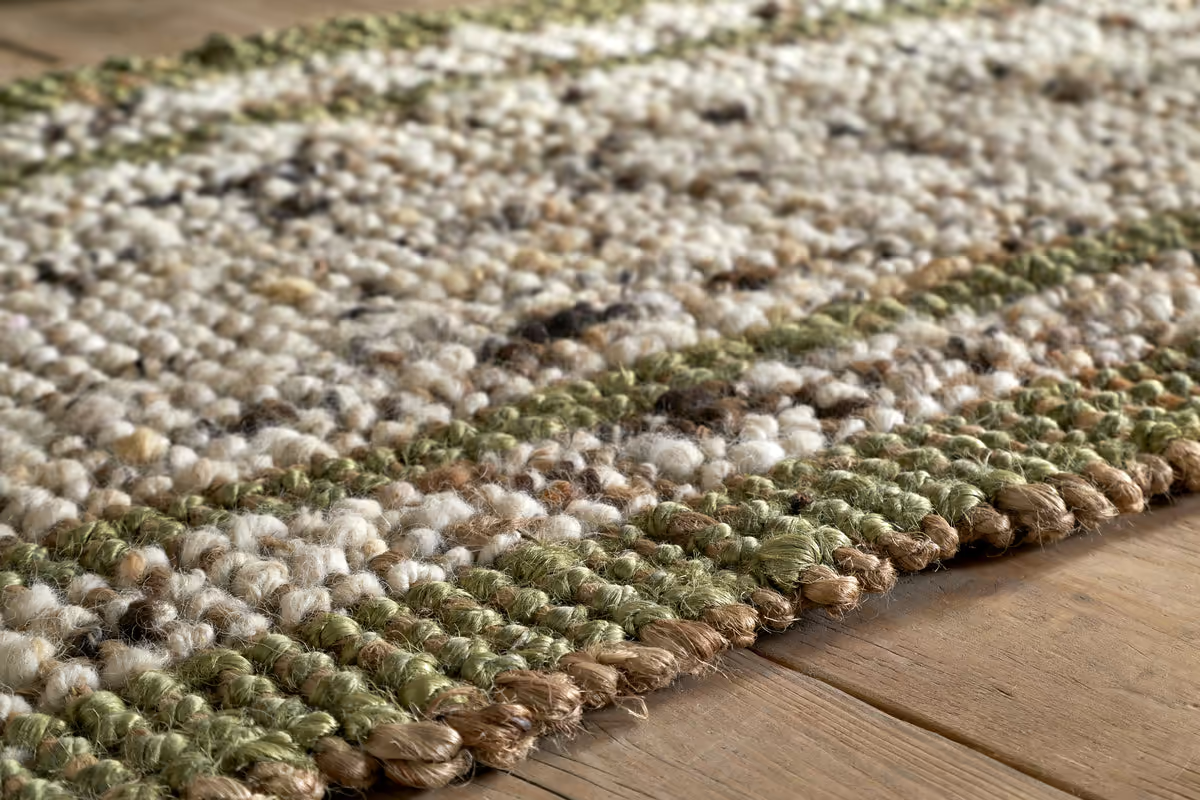 Nkuku - Kanta Jute & Textural Tweed Runner - Olive Green