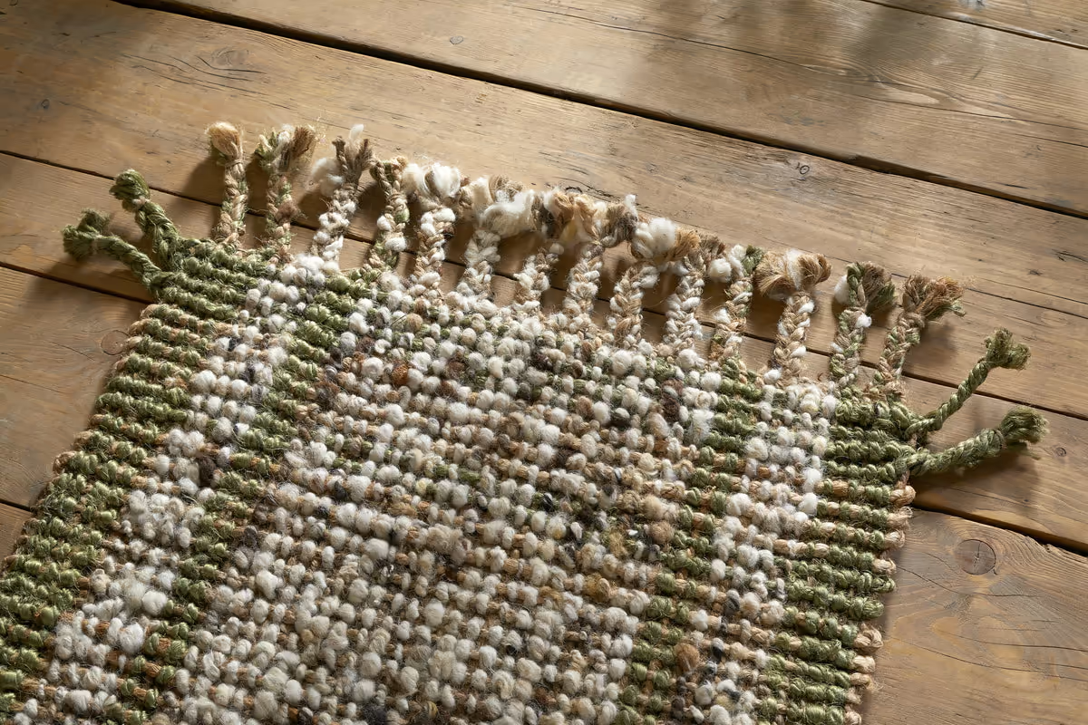 Nkuku - Kanta Jute & Textural Tweed Runner - Olive Green
