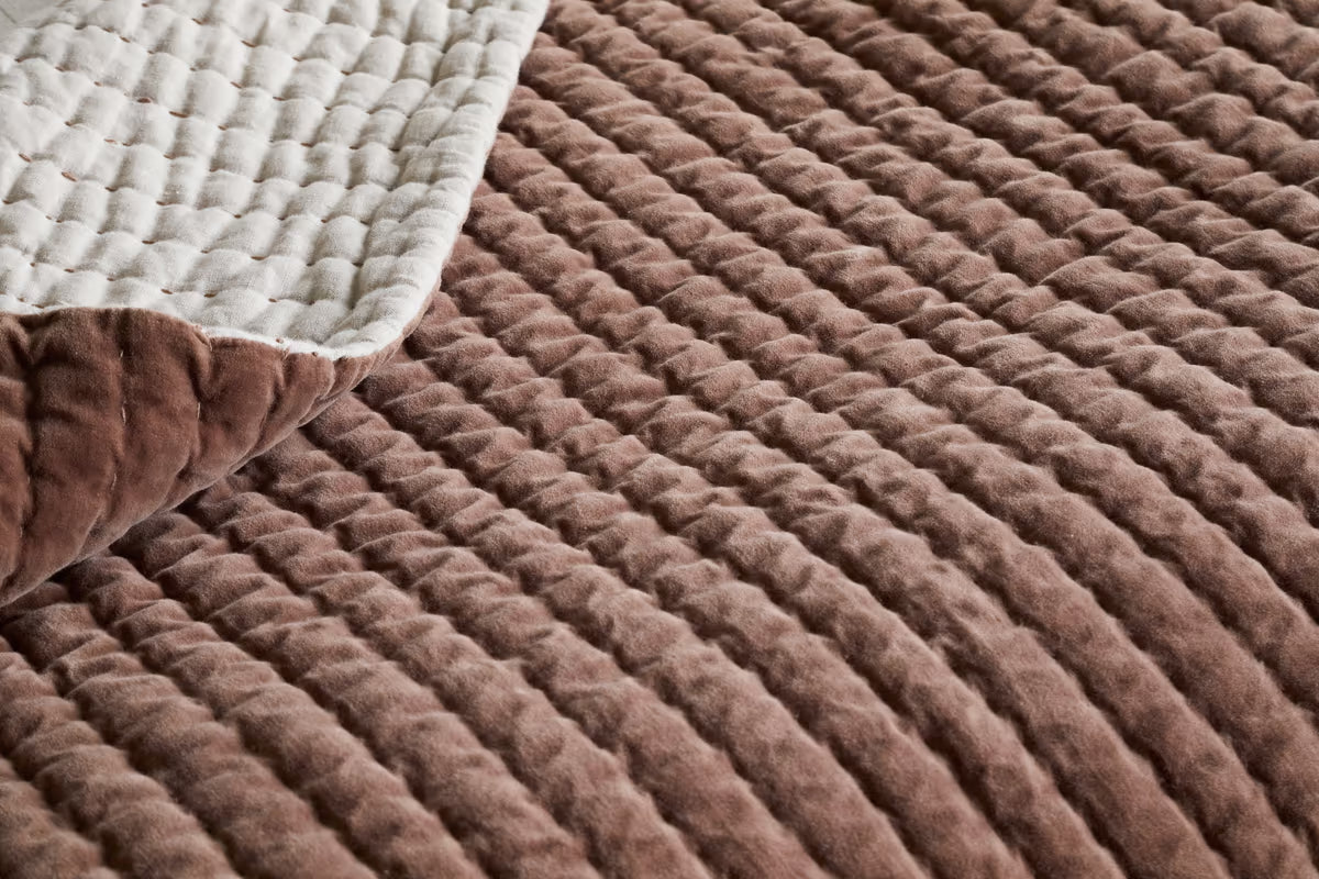 Nkuku - Nidra Velvet & Linen Bed Quilt - Rust