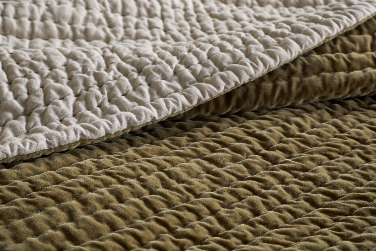 Nkuku - Nidra Velvet & Linen Bed Quilt - Moss