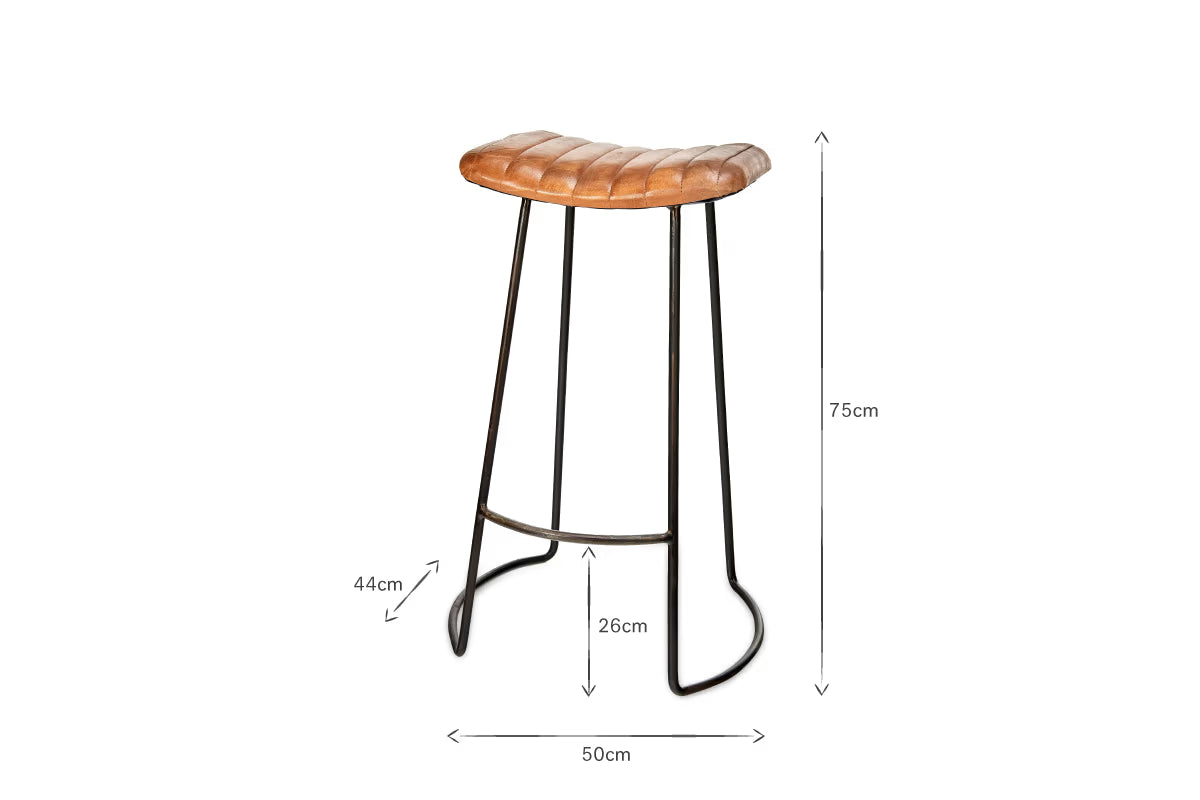 Nkuku - Narwana Ribbed Leather Stool - Aged Tan - Large