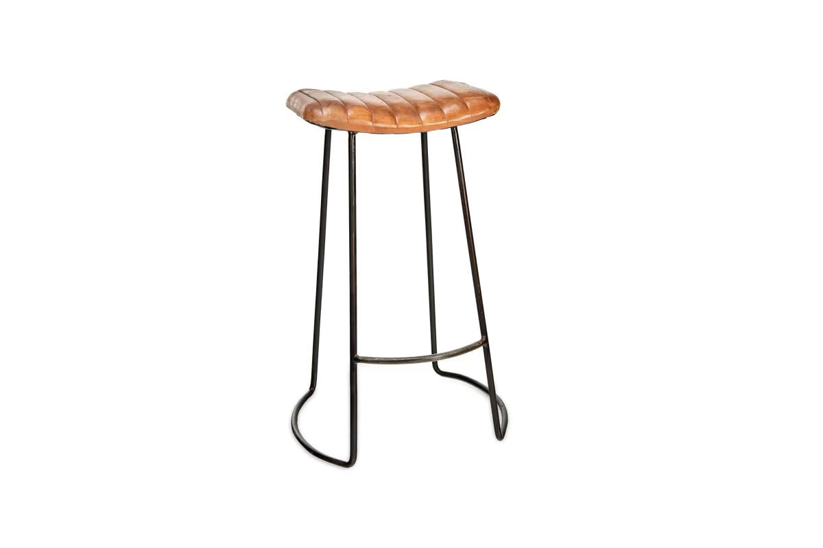 Nkuku - Narwana Ribbed Leather Stool - Aged Tan - Large