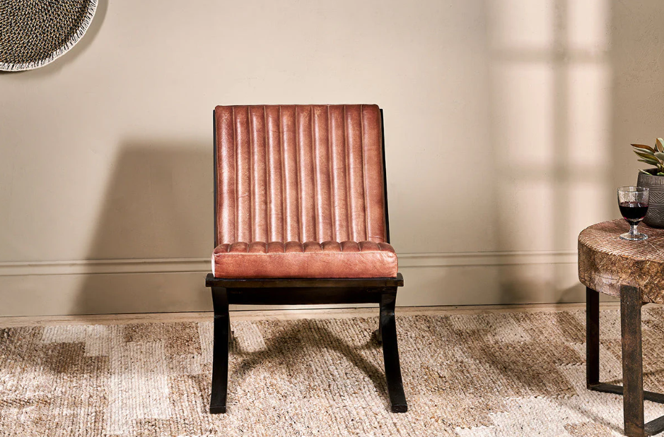 Nkuku Narwana Ribbed Leather Lounger - Aged Tan