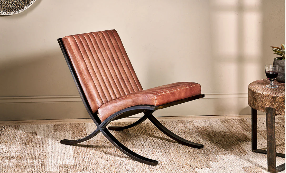 Nkuku Narwana Ribbed Leather Lounger - Aged Tan