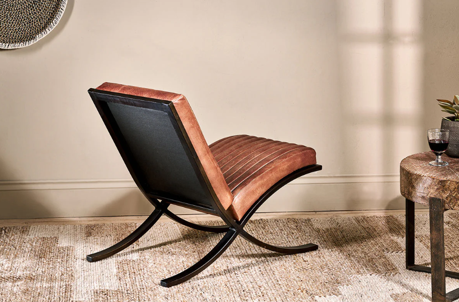 Nkuku Narwana Ribbed Leather Lounger - Aged Tan