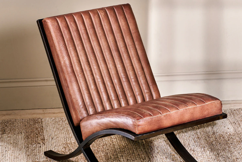 Nkuku Narwana Ribbed Leather Lounger - Aged Tan