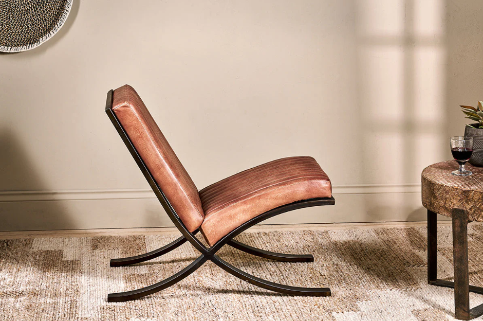 Nkuku Narwana Ribbed Leather Lounger - Aged Tan