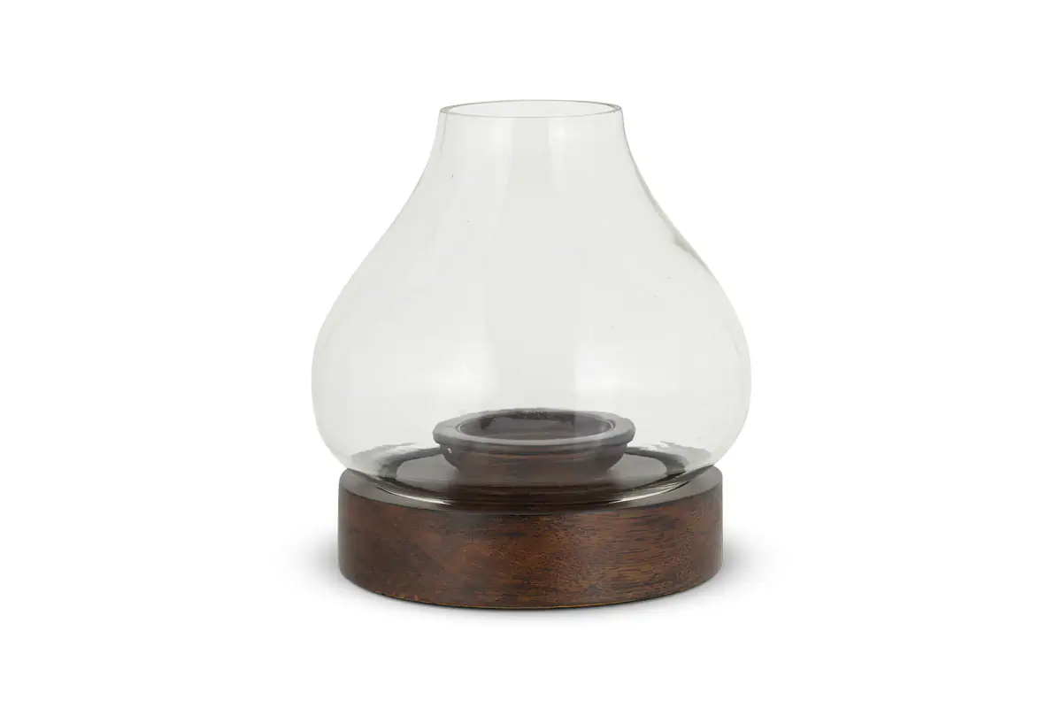 Nkuku - Naryla Mango Wood Lantern - Dark Stain & Clear - Small