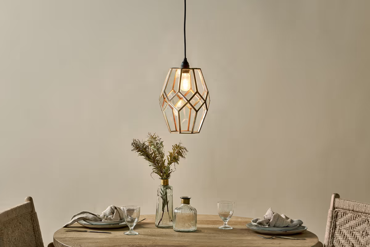 Nkuku - Nazat Panelled Glass Easy Fit LampShade - Clear & Antique Brass