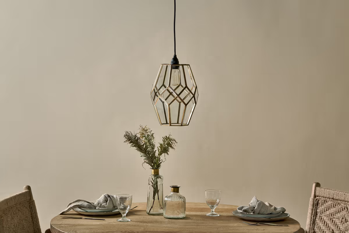 Nkuku - Nazat Panelled Glass Easy Fit LampShade - Clear & Antique Brass