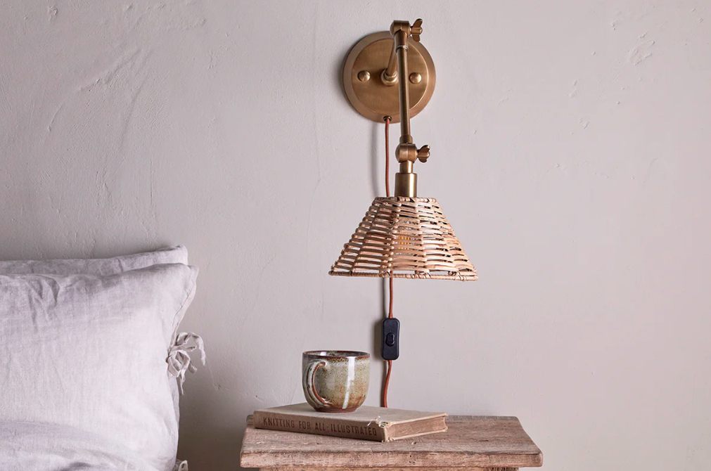 Nkuku Noko Rattan Wall Lamp - Natural & Antique Brass