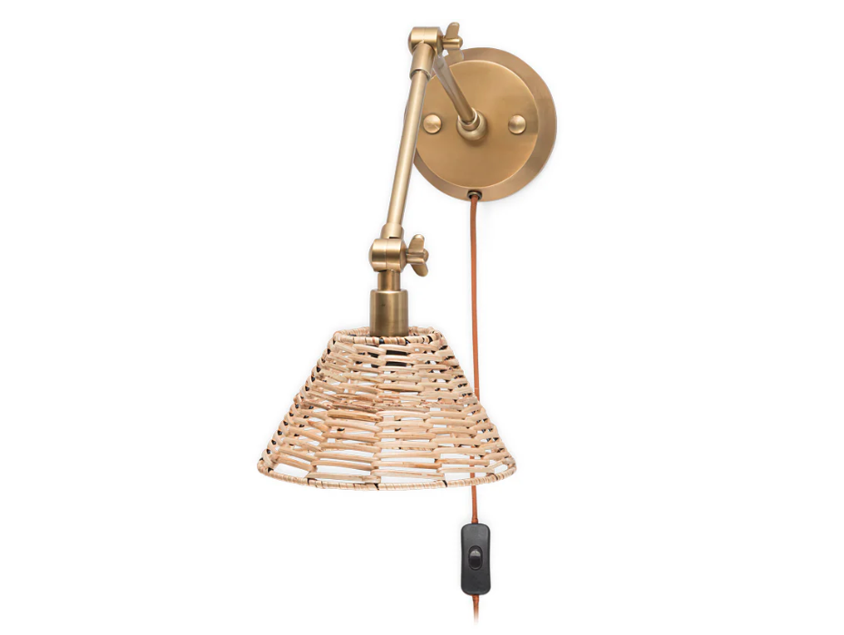 Nkuku Noko Rattan Wall Lamp - Natural & Antique Brass