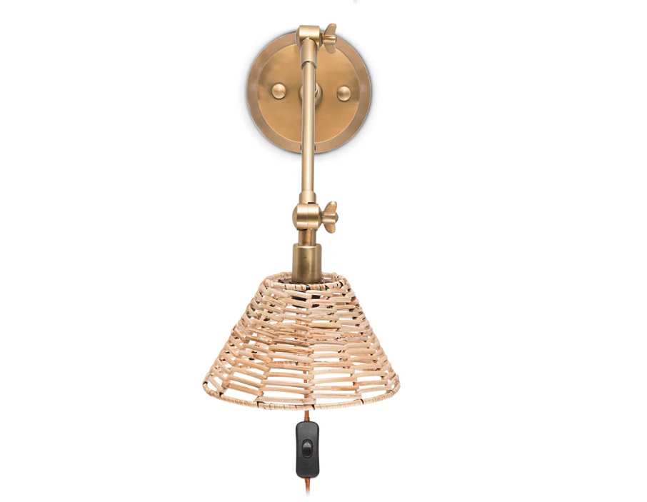 Nkuku Noko Rattan Wall Lamp - Natural & Antique Brass