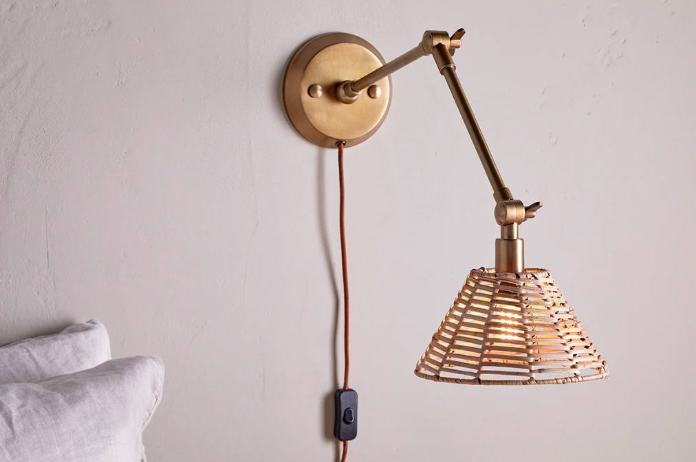 Nkuku Noko Rattan Wall Lamp - Natural & Antique Brass