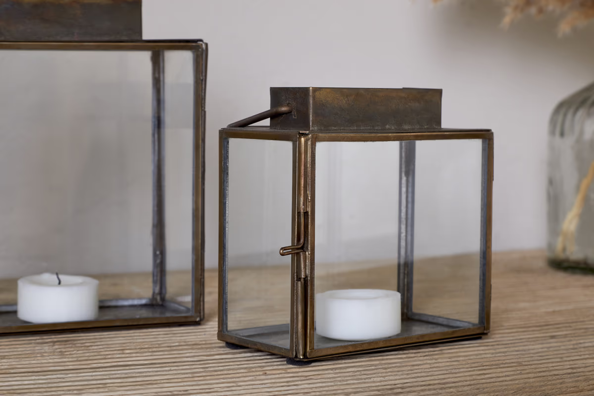 Nkuku - Obi Mini Table Lantern - Antique Brass - Small