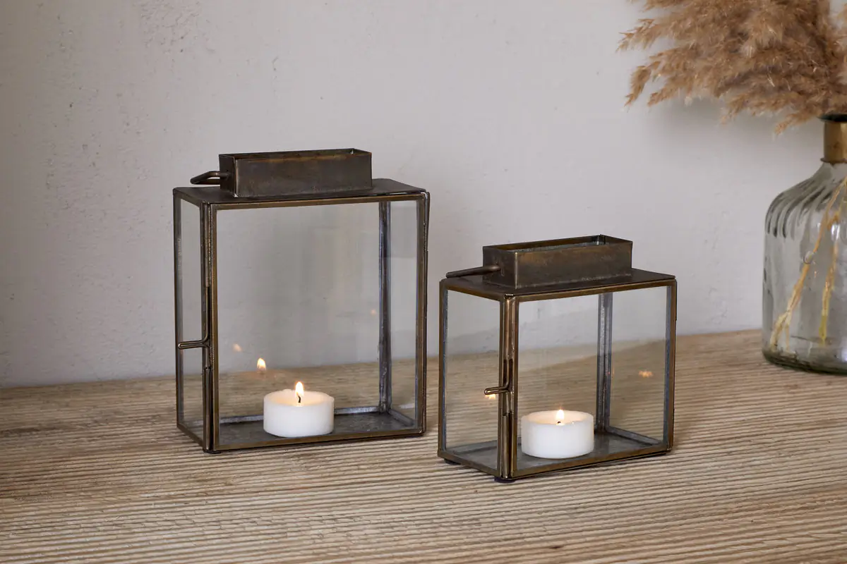 Nkuku - Obi Mini Table Lantern - Antique Brass - Small