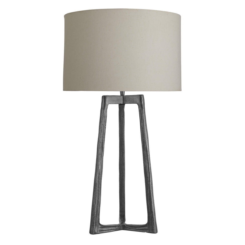 Industville - Ornate Tripod Table Lamp - Pewter Base - Drum Cotton Shade