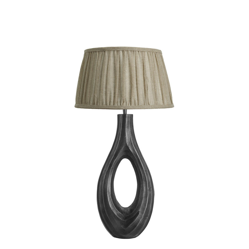 Industville - Ornate Ellipse Table Lamp - Pewter Base - Pleated Empire Linen Shade