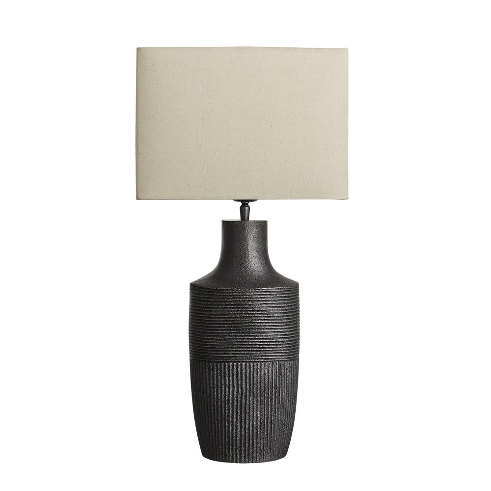 Industville - Ornate Vase Table Lamp - Pewter base - Natural Cotton Rounded Rectangle Medium Lampshade