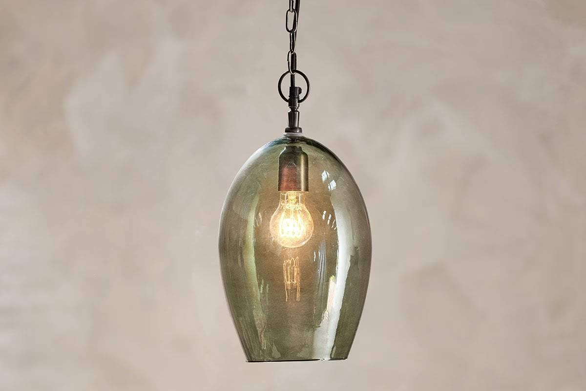 Nkuku - Otoro Recycled Glass Pendant Light - Green - Large Oval