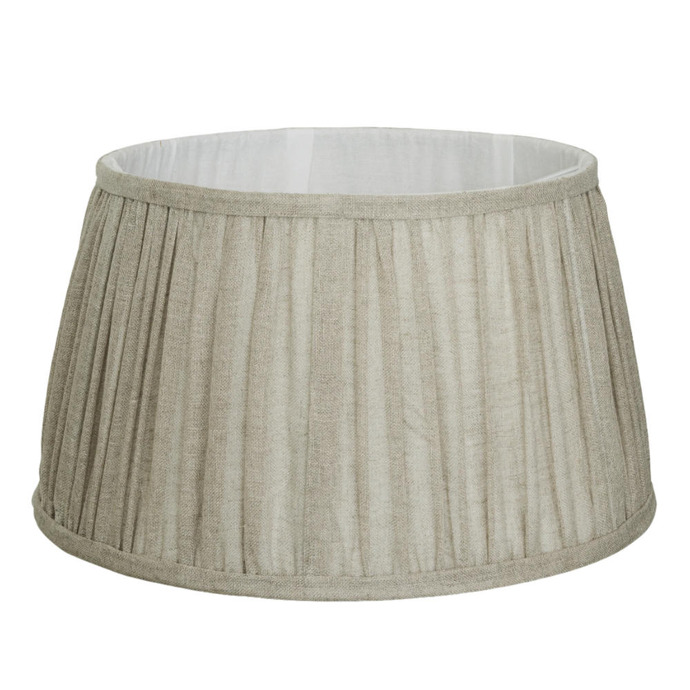 Industville - Pillar Geometric Cylinder Table Lamp - Brass Base - Pleated Empire Linen Shade
