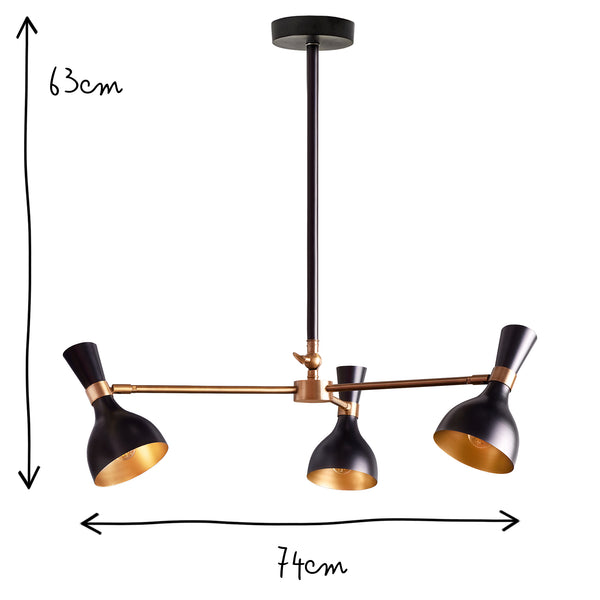 Pooky - Ascot Three Armed Chandelier - Black