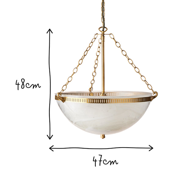 Pooky - Bertie Swirled Opaline Glass Pendant Light - Brass Fittings