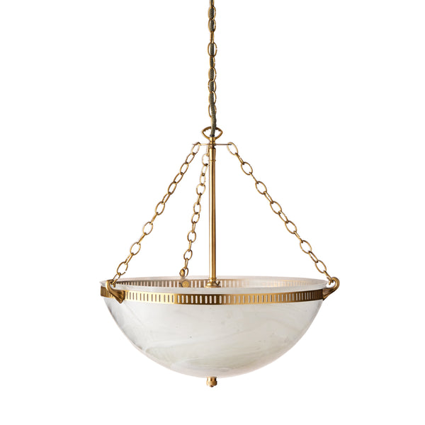 Pooky - Bertie Swirled Opaline Glass Pendant Light - Brass Fittings