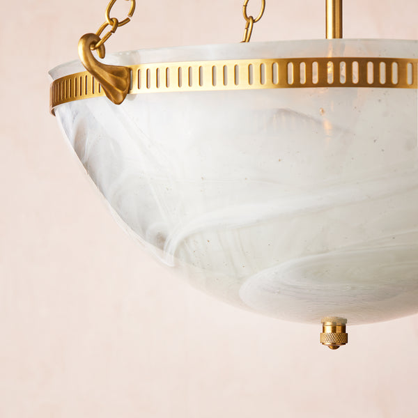 Pooky - Bertie Swirled Opaline Glass Pendant Light - Brass Fittings
